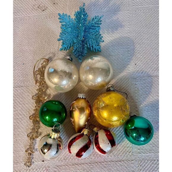 Mixed Lot of 11 Vintage Christmas Ornaments Shiny Brights & Others